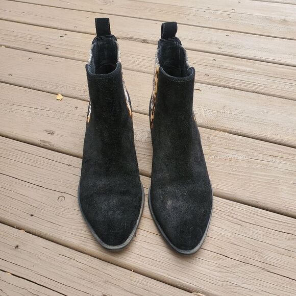 Crown Vintage Tolana Black Suede Leather Animal Print Chelsea Ankle Boots 9 - Picture 4 of 8